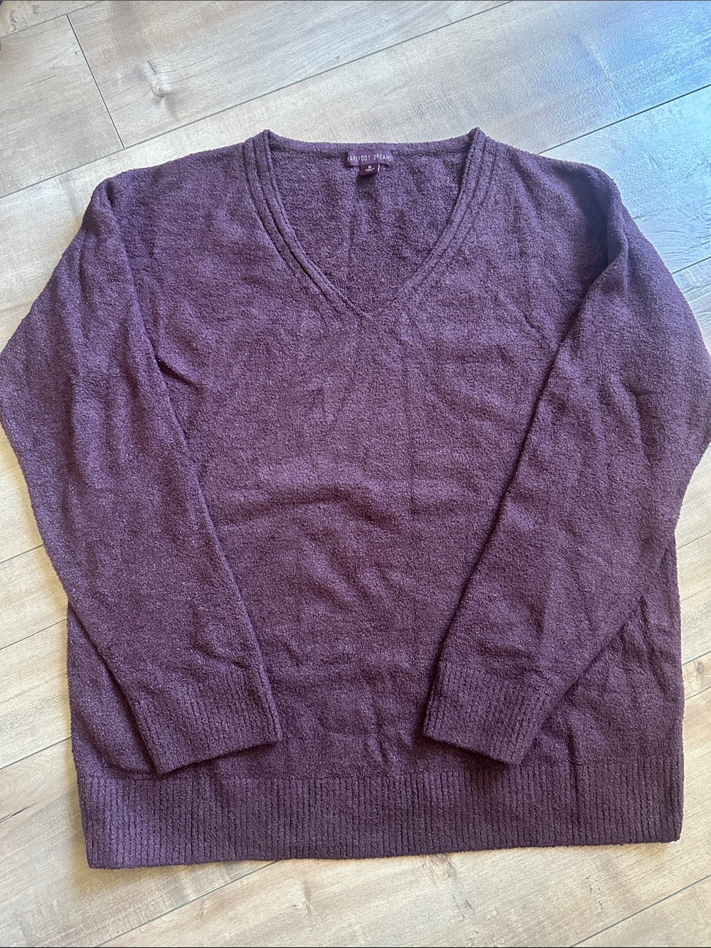 Barefoot Dreams CozyChic Ultra Lite Knit V-Neck Pullover Sweater Plum Maroon M